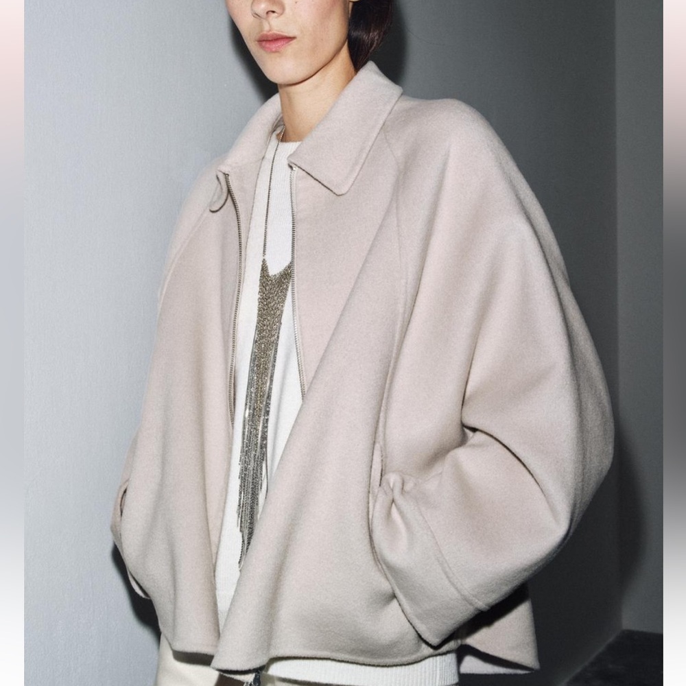 Zara Light Beige Wool-Blend Short Coat